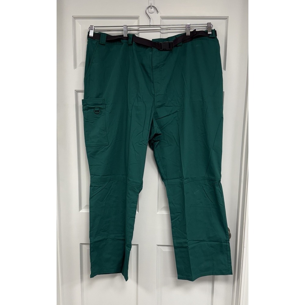 NWT Cherokee Scrub Pants Men's 4XL Straight Leg Belted Cargo Hunter Green *Flaw